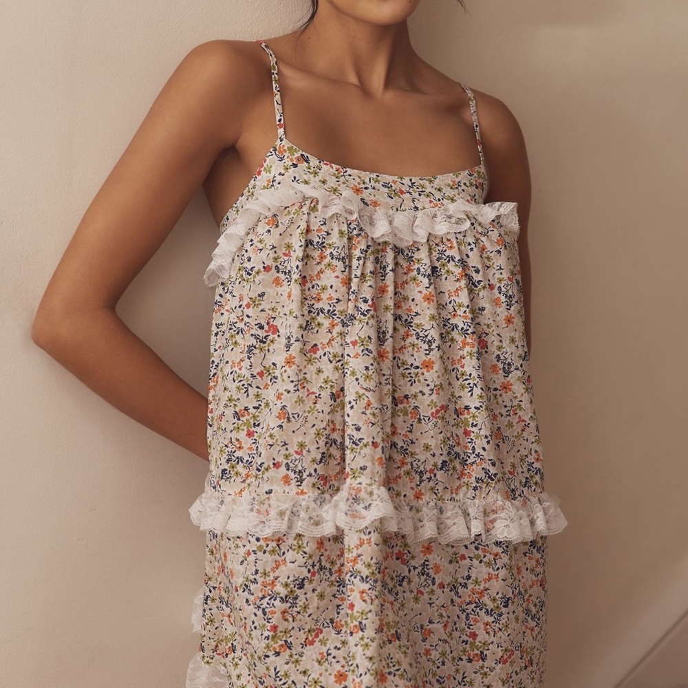 Anthropology  Floral Ruffle Dress with Lace Trim